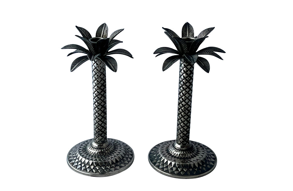 Pair of Mid 20th Century French silver plate palm tree candlesticks