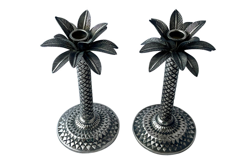 Pair of Mid 20th Century French silver plate palm tree candlesticks