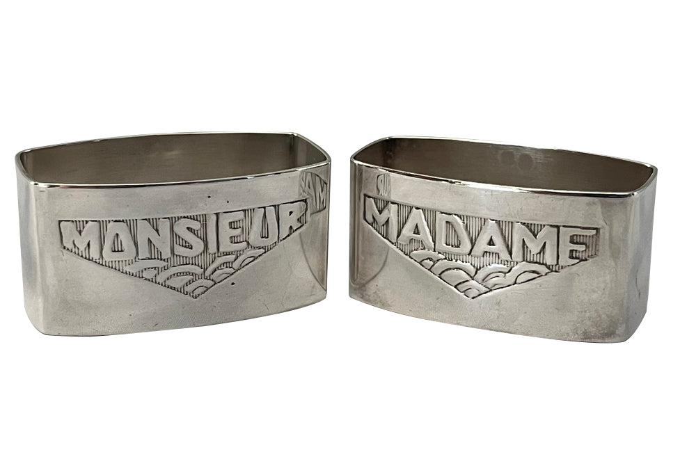 Pair of stylish, silver plate, Mr and Mrs, napkin holders from the Art Deco period