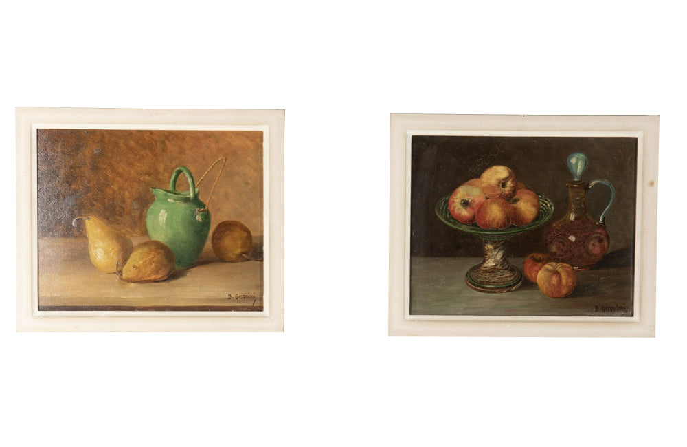 Vintage oil paintings still lifes by D. Geronimi French 