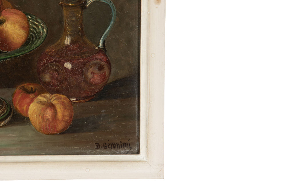 Vintage oil paintings still lifes by D. Geronimi French 