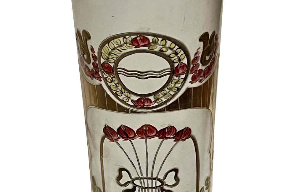 Pair of Late 19th Century North Bohemian Art Nouveau Enamelled Glass Vases
