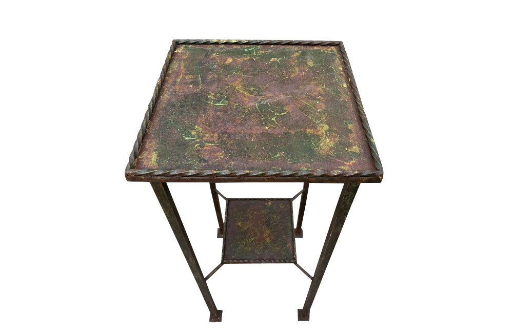 Pair of tall mid-20th Century Spanish two-tiered iron pedestal tables