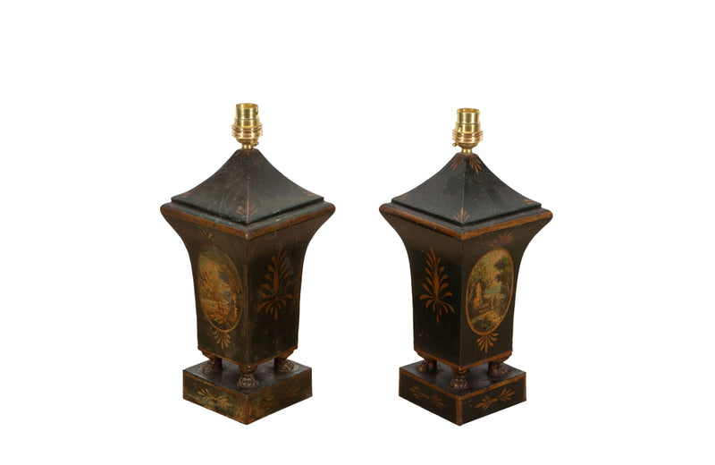 Pair of French Directoire Revival tole table lamps - Antique table lamps