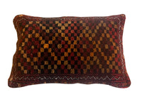Vintage feather-filled Persian carpet cushion back with antique linen.