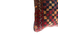 Vintage feather-filled Persian carpet cushion back with antique linen.