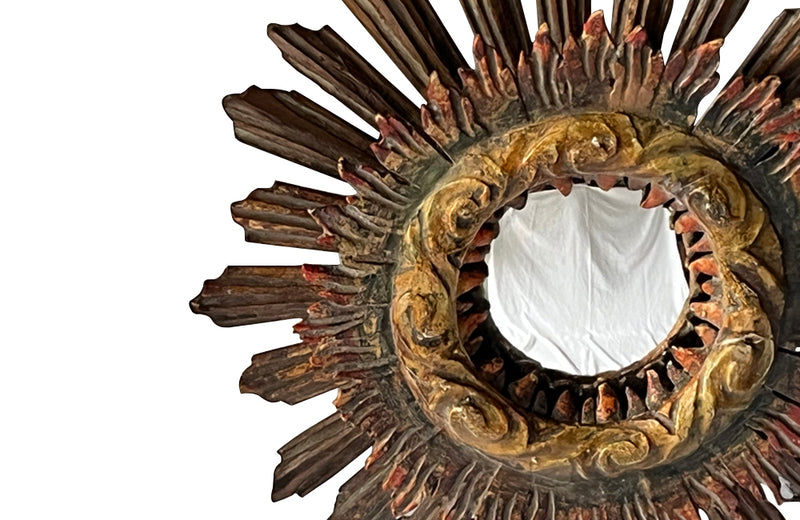 Beautiful 19th century Italian polychrome sunburst convex mirror