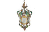 Pretty, early 20th century Italian polychrome hanging lantern with tole floral and foliate ornamentation and opaque glass panels