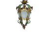 Pretty, early 20th century Italian polychrome hanging lantern with tole floral and foliate ornamentation and opaque glass panels