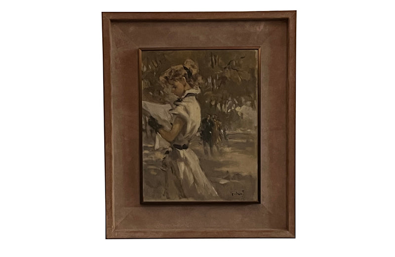 Young Parisian Woman Reading framed oil on board signed the artist Pierre Grisot to the lower right - Vintage oil painting
