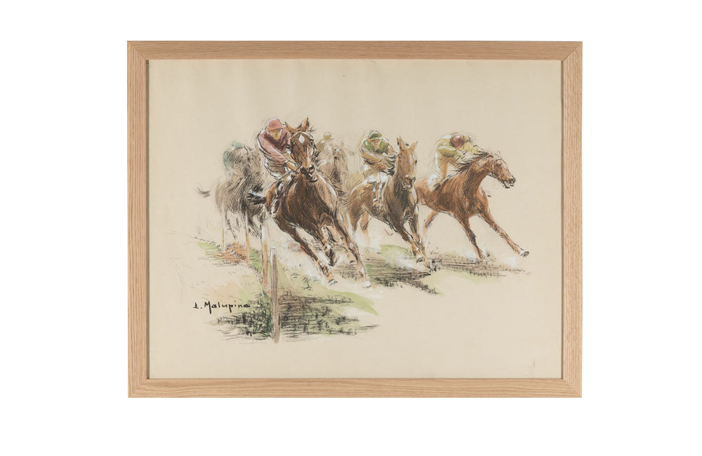 20th Century French Print 'Racing Horses On The Turn' After Louis-Ferdinand Malespina