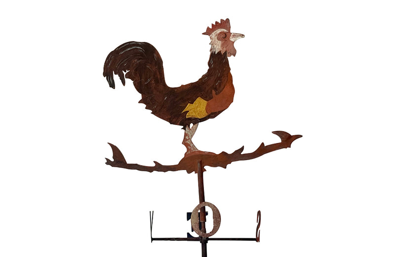 Painted 20th century iron rooster windvane, from an old French girouette makers atelier.