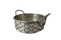 20th century elegant round French silver plate woven basket with handles. 