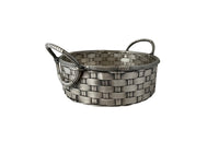 20th century elegant round French silver plate woven basket with handles. 