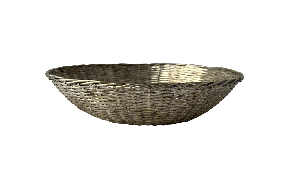 20th century round French silver plate woven bread basket. 