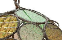 20th Century Moroccan round segmented pressed coloured glass hanging light.