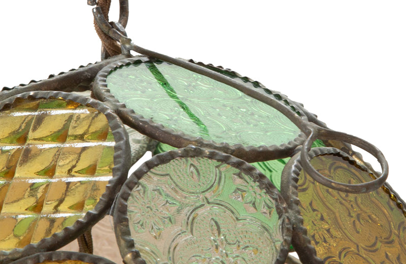 20th Century Moroccan round segmented pressed coloured glass hanging light.