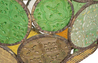 20th Century Moroccan round segmented pressed coloured glass hanging light.