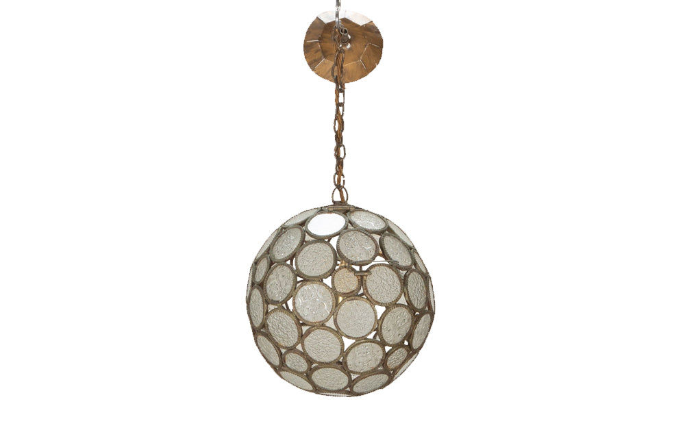 20th Century Moroccan round segmented pressed glass hanging light.