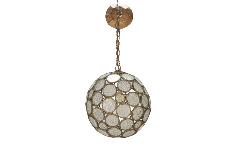 20th Century Moroccan round segmented pressed glass hanging light.