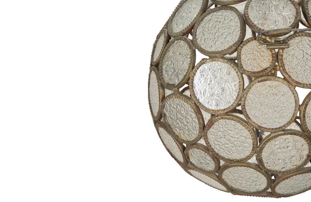 20th Century Moroccan round segmented pressed glass hanging light.