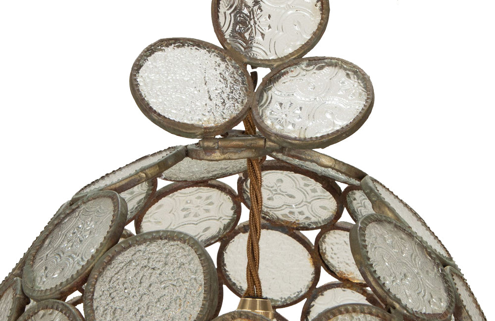 20th Century Moroccan round segmented pressed glass hanging light.