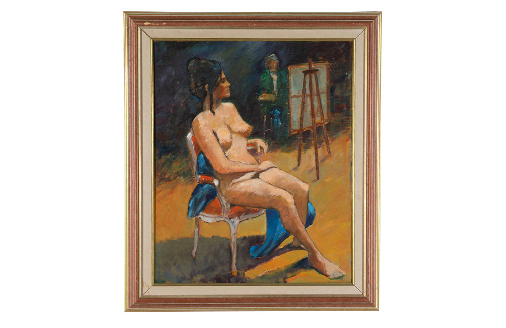 20th Century French Seated Nude Study in the Artist’s Studio by Jane Delesti