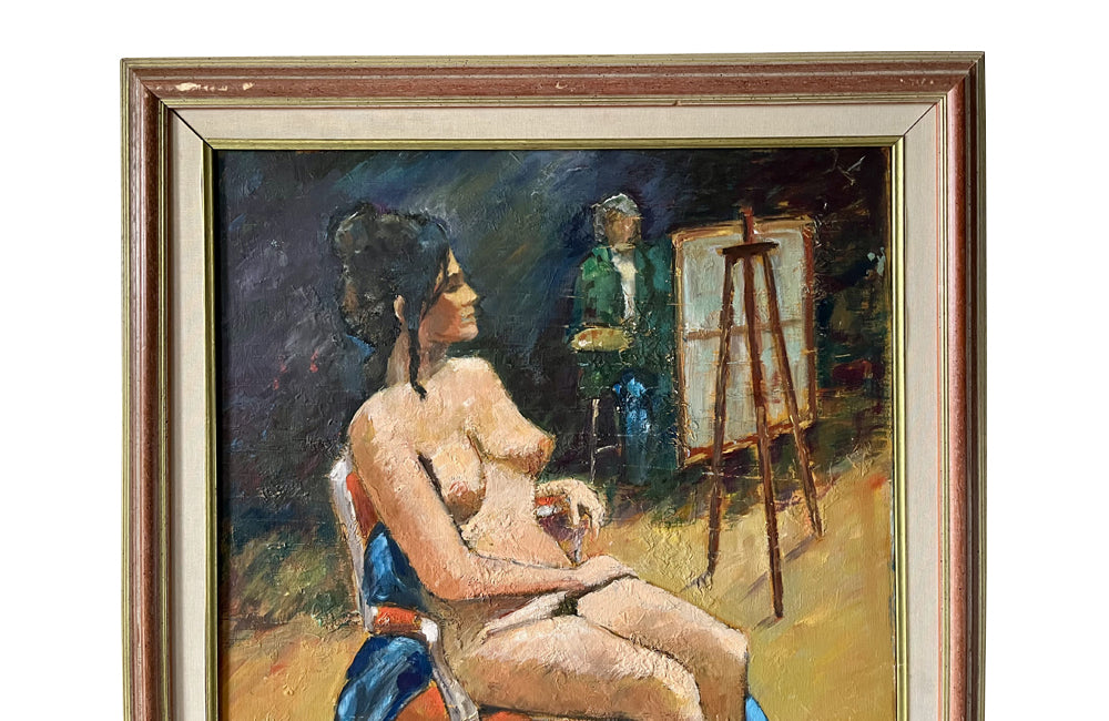 20th Century French Seated Nude Study in the Artist’s Studio by Jane Delesti