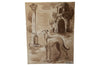 Large, Italian painting in sepia of a greyhound dog.