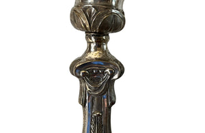 Set of four beautiful silverplate brass repoussé 19th century ecclesiastic pricket candlesticks