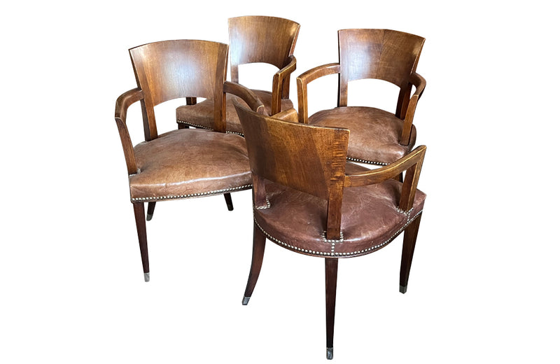 Antique armchairs Art Deco walnut bridge style in the manner of Ruhlmann French - French antique furniture