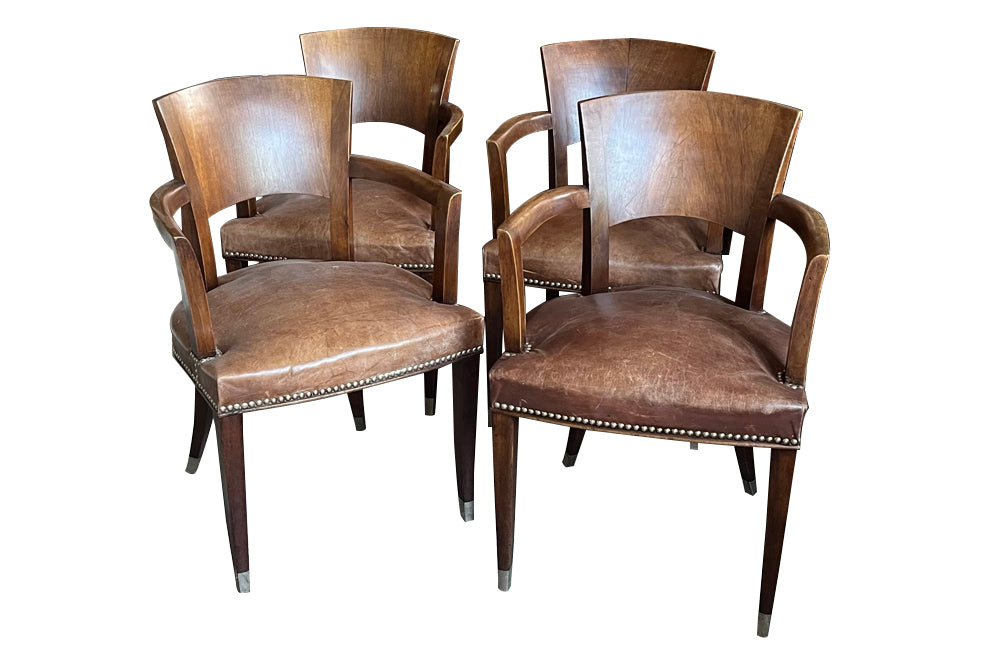 Antique armchairs Art Deco walnut bridge style in the manner of Ruhlmann French - French antique furniture