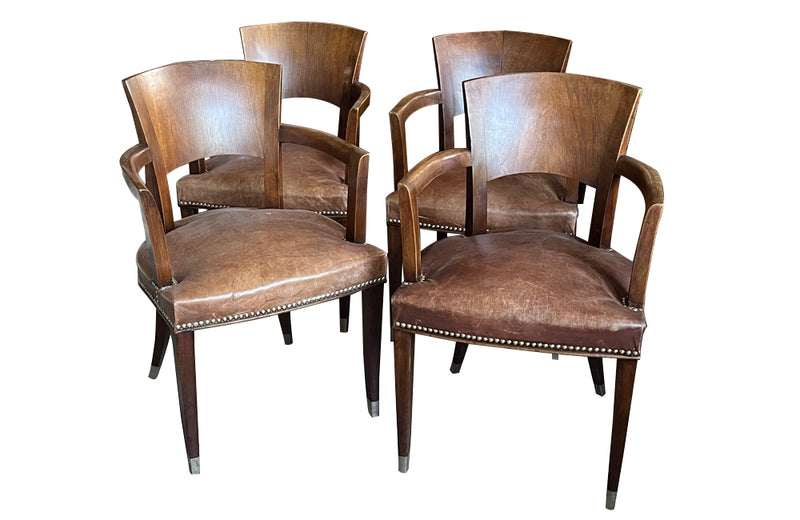 Antique armchairs Art Deco walnut bridge style in the manner of Ruhlmann French - French antique furniture