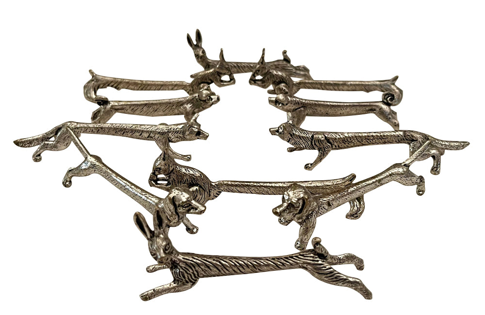 Charming set of twelve 20th Century French knife rests in the form of animals.