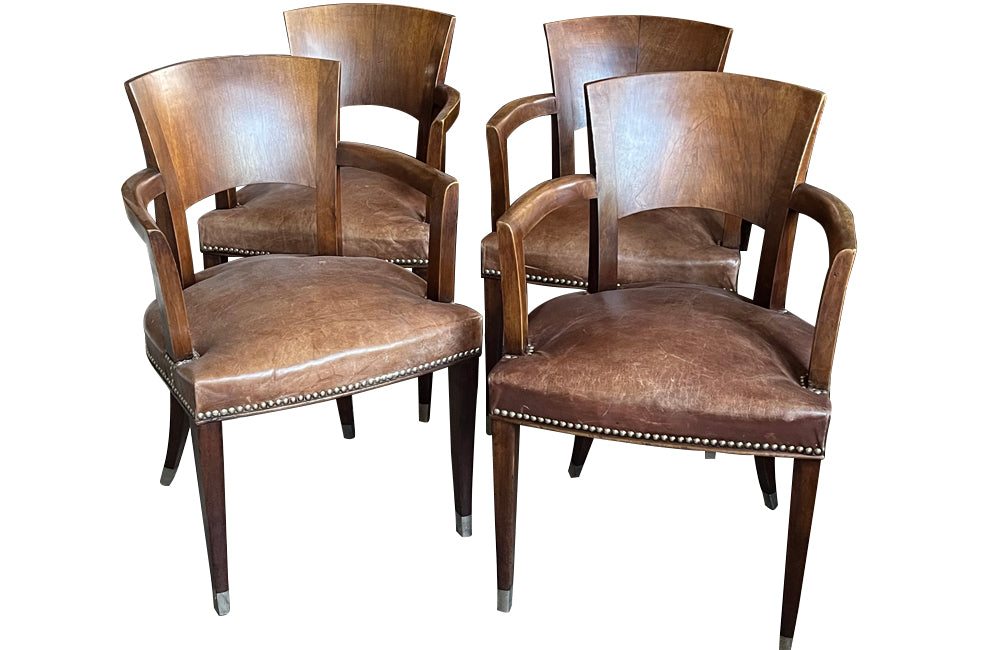 Antique armchairs Art Deco walnut bridge style in the manner of Ruhlmann French - French antique furniture