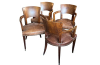 Antique armchairs Art Deco walnut bridge style in the manner of Ruhlmann French - French antique furniture