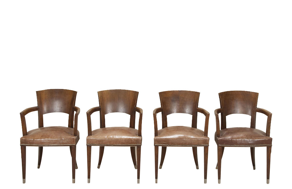 Antique armchairs Art Deco walnut bridge style in the manner of Ruhlmann French - French antique furniture