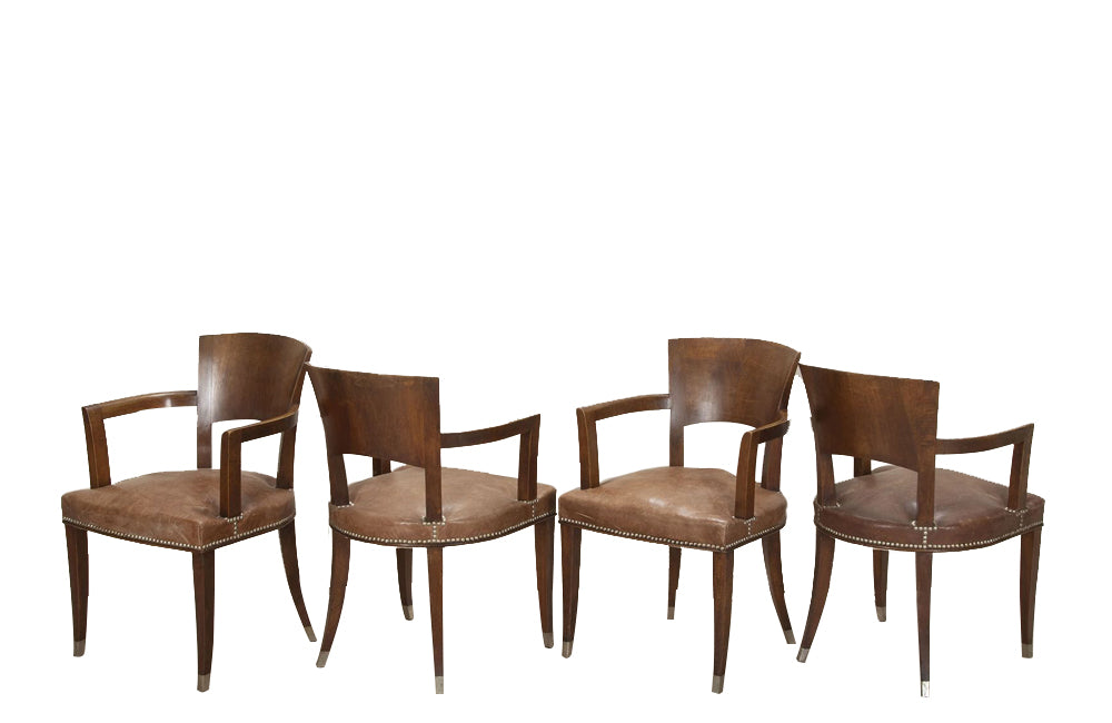 Antique armchairs Art Deco walnut bridge style in the manner of Ruhlmann French - French antique furniture