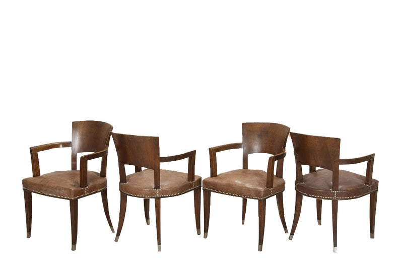 Antique armchairs Art Deco walnut bridge style in the manner of Ruhlmann French - French antique furniture