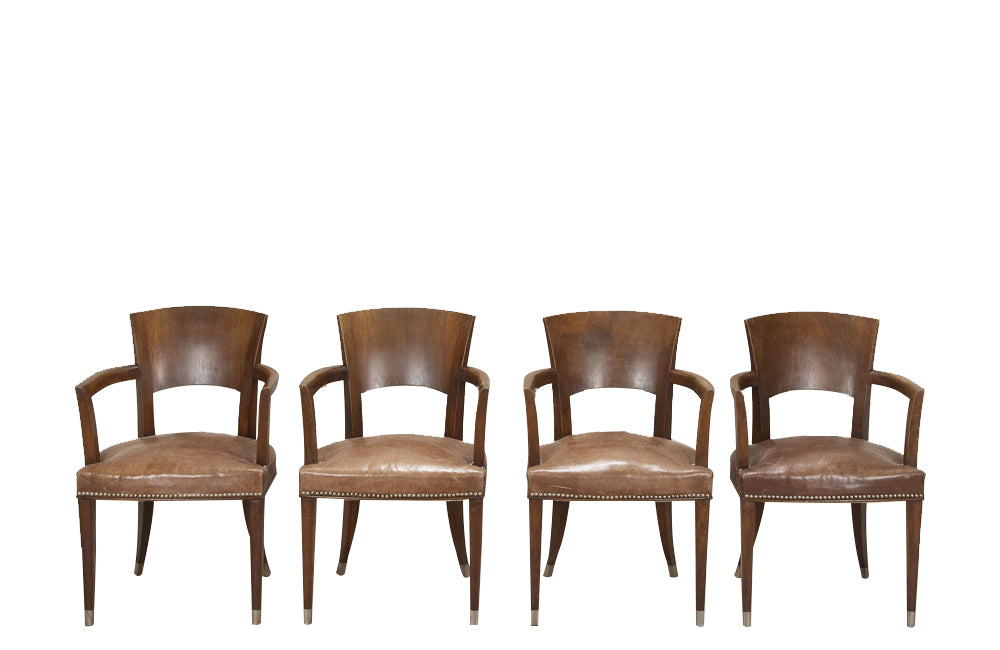 Antique armchairs Art Deco walnut bridge style in the manner of Ruhlmann French - French antique furniture