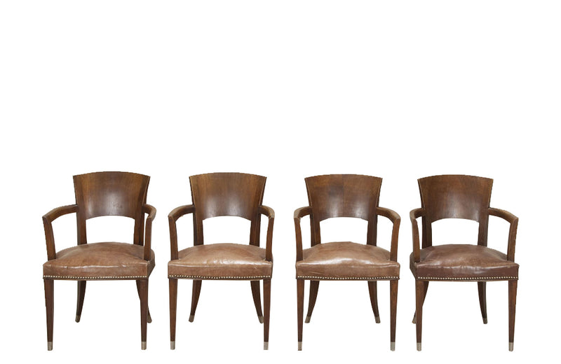 Antique armchairs Art Deco walnut bridge style in the manner of Ruhlmann French - French antique furniture