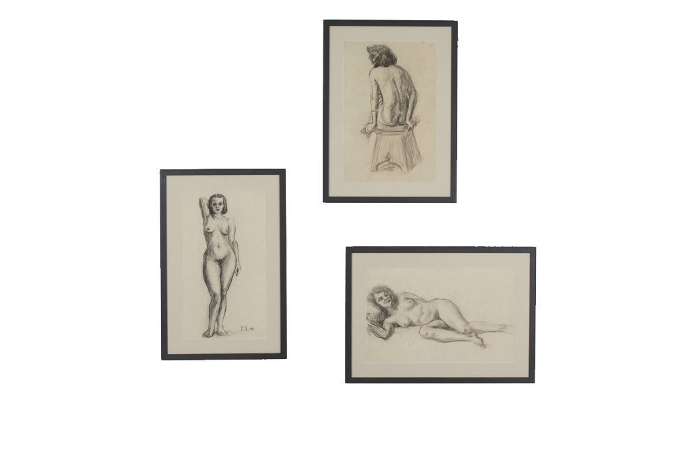 Set of three framed Mid-Century French nude studies