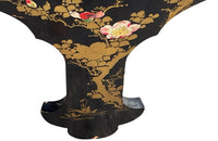 Mid-20th Century Chinoiserie tables black lacquer low tables inset with removable glass tops. 