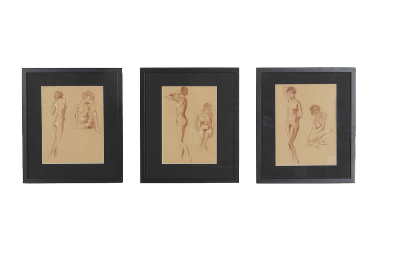 Set of three 20th Century French sanguine life nude studies