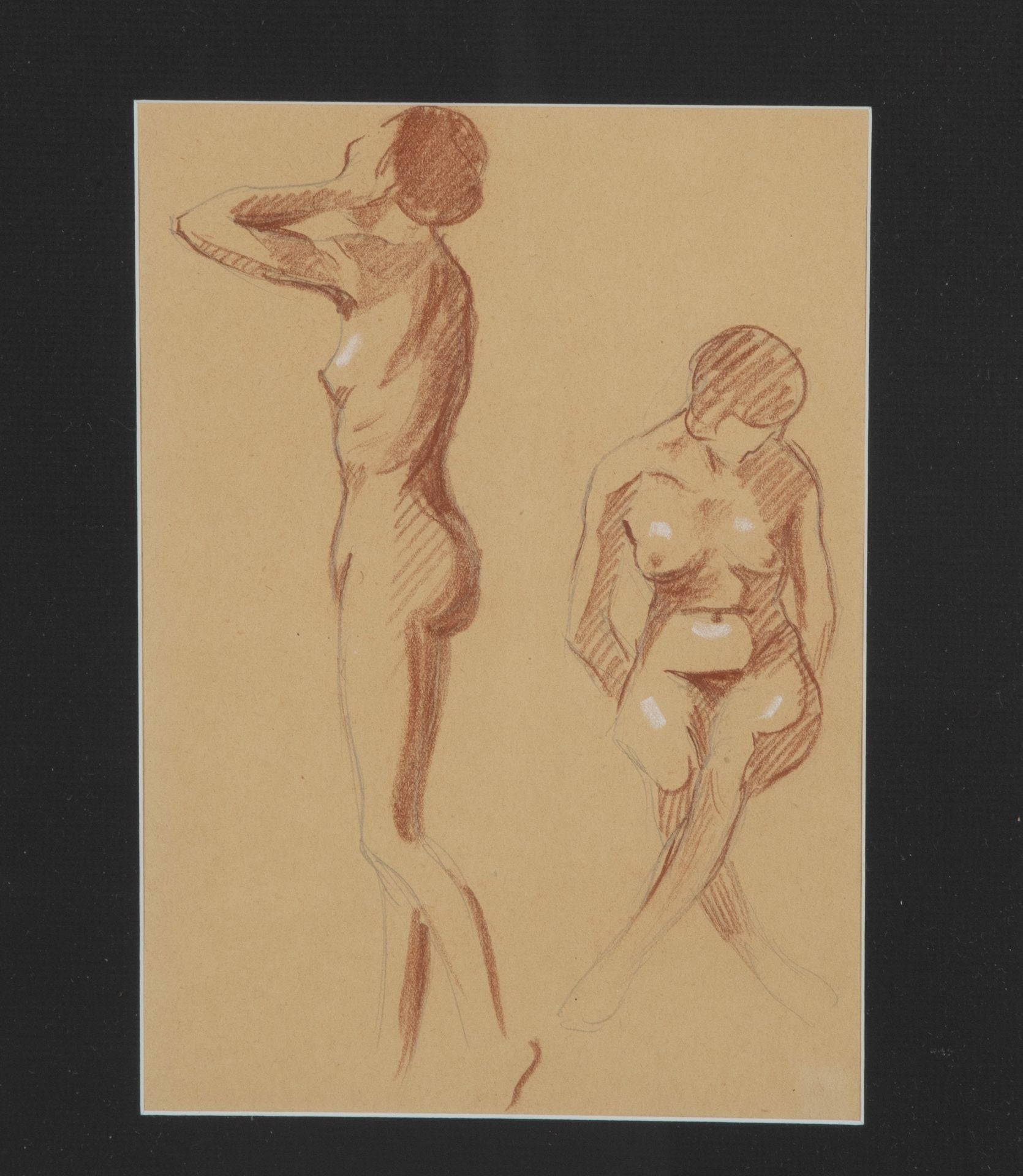 Set of three 20th Century French sanguine life nude studies