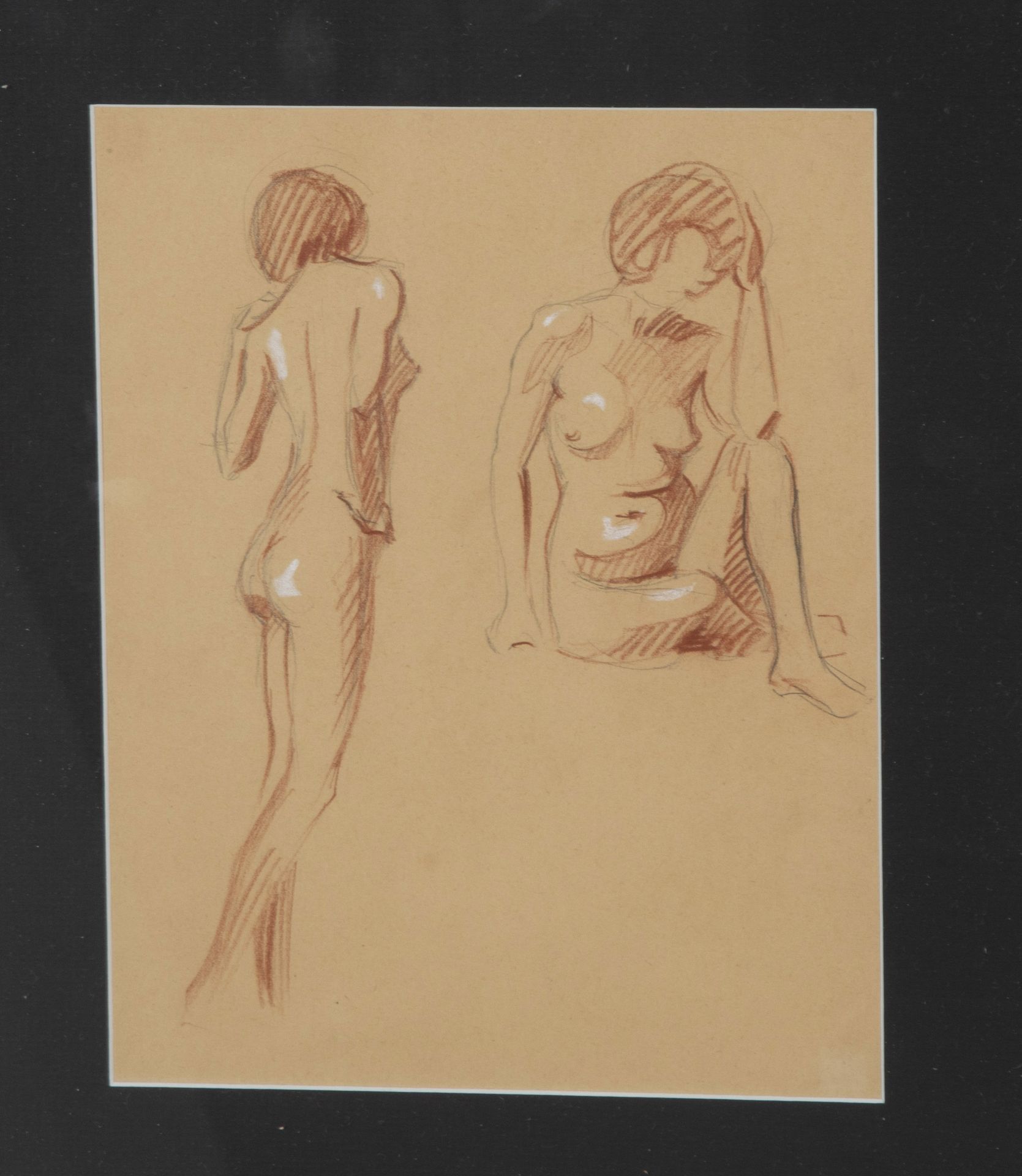 Set of three 20th Century French sanguine life nude studies