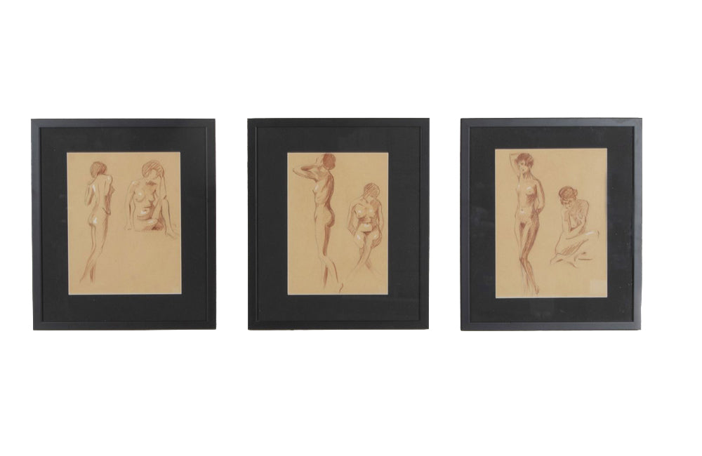 Set of three 20th Century French sanguine life nude studies
