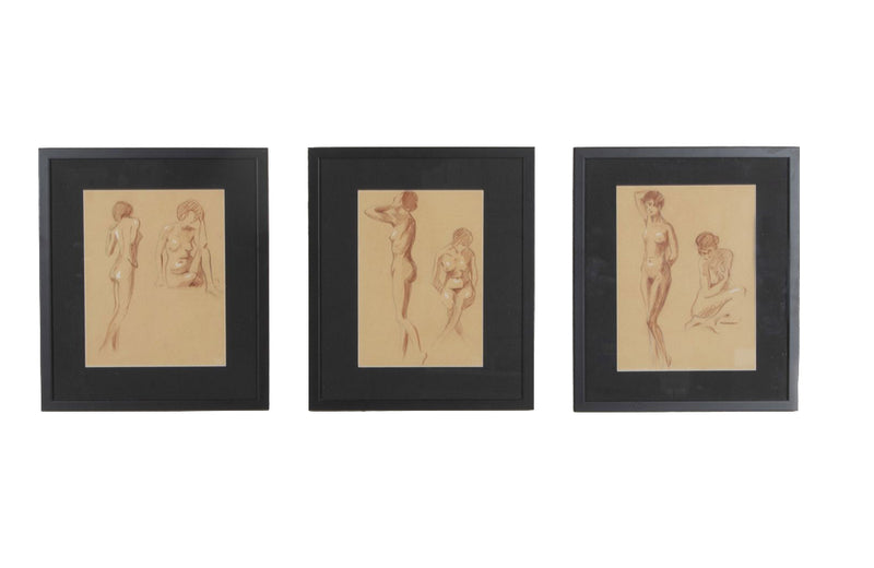 Set of three 20th Century French sanguine life nude studies