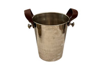Champagne Bucket Mid-Century Silver Plate with Leather Handles