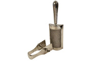 Elegant Mid-Century silver plate cheese clamp and grater set.